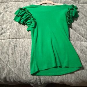 Express Vibrant Green Ruffle Sleeve Top